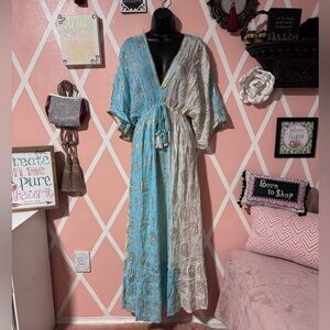 Elegant Blue and Gold Paisley Dress